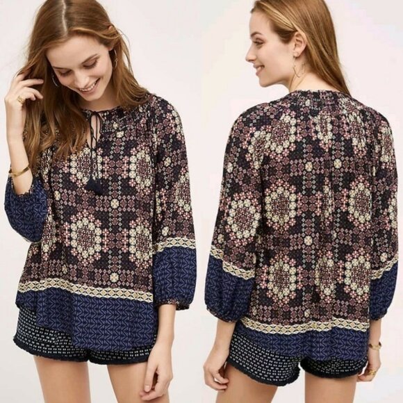 Anthropologie Peasant Blouse‎ Size XS Boho Top Thylo Kay Bohemian Popover Hippie - Picture 1 of 9